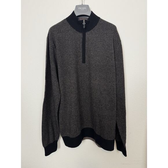 Raffi Cashmere Wool Sweater Men’s Large 52 1/4 Zip Waffle Knit Brown Black - Picture 2 of 9